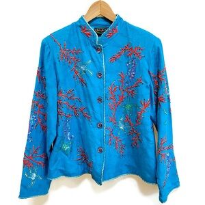 Vintage 90s Art-to-Wear Embroidered Coastal Jacket, Julia Kim